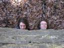Josiah and me peeking out from under the bridge.