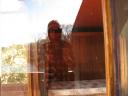Looking through the boathouse window.